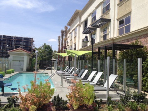 The pool area sits south of the building -- plenty of California sun for residents.